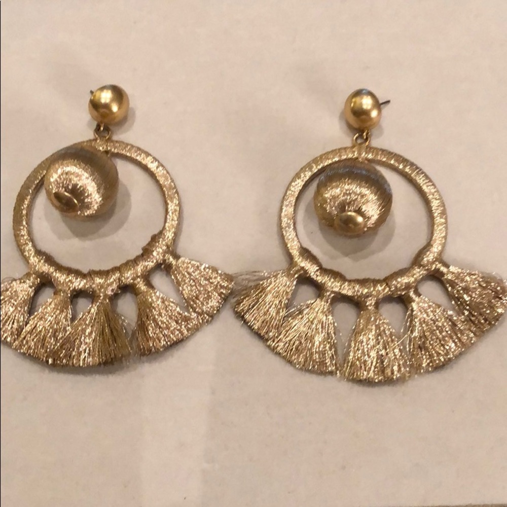 Tuckernuck Metallic Gold Fan Tassel Drop Earrings
